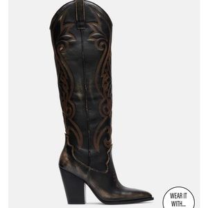 NEW Steve Madden Lasso boots brown distressed cowboy knee high heeled, size 8.